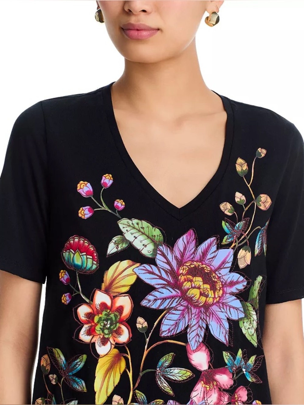 Johnny Was Aivy Raw Hem V- Neck Tee - Picture 2 of 10